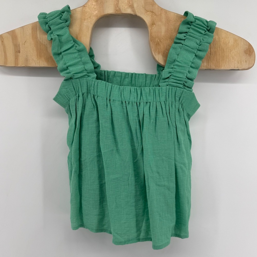 Green Ruffle Strap Textured Gauze Tank Top Small
